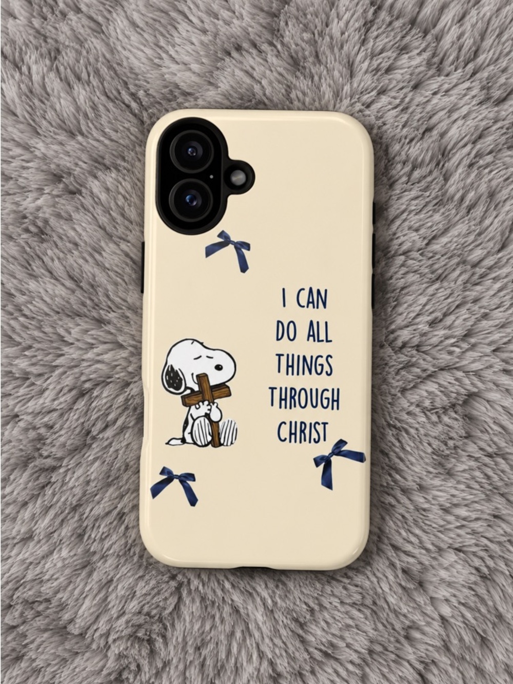 Snoopy ‘I Can Do All Things Through Christ’ Cream Tough Phone Case